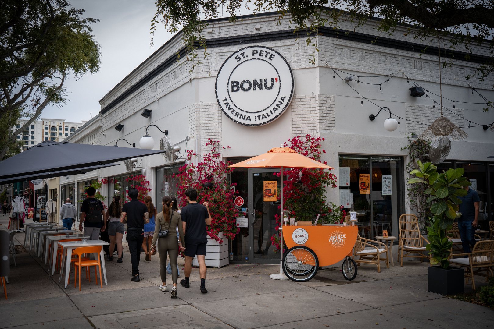 Located on Central Avenue in downtown St. Petersburg, Bonu Taverna Italiana offers authentic Italian cuisine in a warm, inviting setting. With sidewalk seating and a vibrant neighborhood atmosphere, it reflects the walkable, social lifestyle that defines St. Pete.